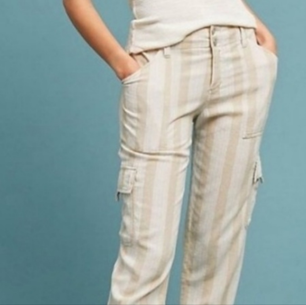 NWT Anthropologie x Sanctuary Striped Linen Terrain Cropped Utility Pants, Sz 28 - Picture 2 of 9